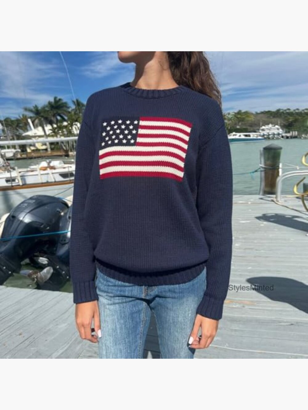 Striped Knit Flag Sweater Pullover Patriotic Top US - Picture 3 of 7